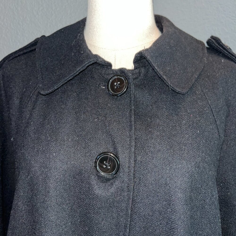 SANDRO STUDIO PARISIAN BLACK WOOL BLEND CAP CAPULET BUTTON FRONT TOPPER  L - Picture 4 of 11